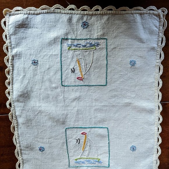 20% OFF Vintage 3-Piece Hand Embroidered Sailboat Doilies – c 1950s - Picture 2 of 10